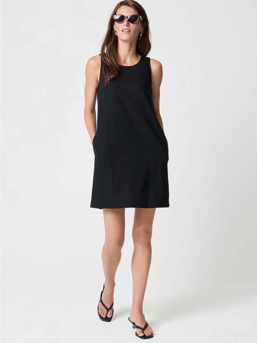 NWT J.Crew Linen Viscose Blend Shift Dress Black Size 12 Side Pockets
